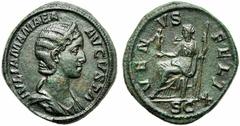 Julia Mamaea (Severus Alexander, 222-235), Sestertius, Rome, AD 224, AE, g 25,03, mm 31, IVLIA MAMAEA - AVGVSTA, draped bust r., wearing diadem, Rv. VENUS - FELIX, Venus seated l., holding statuette a