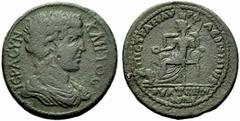 Lydia, Pseudo-Autonomous Issue, Medallion,Thyatira, 2nd century AD, AE, (g 36,89, mm 40, h 6). IEPA CYN-KΛHTOC, draped bust of youthful Roman Senate r., Rv. EΠI CTPA NAV-PΦAEI […], Cybele enthroned l.