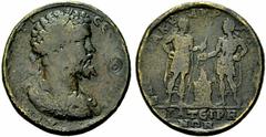Lydia, Septimius Severus (193-211), Medallion,Thyatira, c. AD 209-211, AE, (g 48,93, mm 44, h 6). A[YT KAI Λ CEΠ]TI - CEOY[EPOC ΠEP], laureate, draped and cuirassed bust r.; on r. field, countermark: 