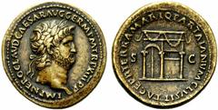 Medaglia, Nerone (54-68 dC), Bronzo, 23,31, 33, 6. D/ CLAVD NERO CAESAR AVG GER PM TR P IMP PP (Prize going to the right) R / PACE PR TERRA MARIQ IANVM CLVSIT PARTA, (The Temple of Janus with grating 
