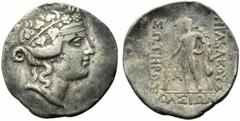 Monete greche / Greek Coins Isole della Tracia, Tetradramma, Thasos, c. 148-80 a.C., AR, (g 16,53, mm 33, h 12). Testa di Dioniso a d., indossa corona di quercia, Rv. HPAKΛEOYΣ ΣΩTHPOΣ ΘAΣIΩN, Eracle 