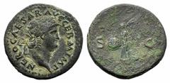 Monete romane imperiali / The Roman Empire Nerone (54-68), Asse, Roma, 65 d.C., AE, (g 9,99, mm 29, h 6). Testa laureata a d., Rv. La Vittoria avanza verso s., tiene uno scudo. RIC 312; BMCRE 241. bb/