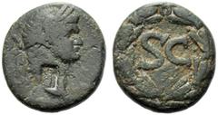 Monete romane imperiali / The Roman Empire Siria, Domiziano (81-96), Bronzo, Antiochia, 81-83 d.C., AE, (g 15,11, mm 26, h 12). Testa laureata a d.; contromarca, Atena stante verso d., con scudo e lan