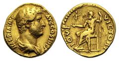 Monete romane imperiali / The Roman Empire Adriano (117-138), Aureo, Roma, 134-138 d.C., AV, (g 6,88, mm 19, h 6). HADRIANVS - AVG COS III P P, busto drappeggiato a d., Rv. IOVI - VICTORI, Giove sedut