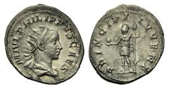 Monete romane imperiali / The Roman Empire Filippo II, come cesare (Filippo I, 244-249), Antoniniano, Roma, 244-246 d.C., AR, (g 4,10, mm 23, h 12). Busto radiato, corazzato e drappeggiato a d., Rv. F