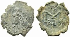Monete bizantine / The Byzantine Empire Costante II (641-668), Follis, Sicilia, AE, (g g 3,95, mm mm 25, h 7). D/ Anepigrafe, Costante (a s.), conlunga barba e Costantino (a d.), imberbe, coronati, Co
