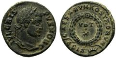 Crispus as caesar (317-326), Nummus,Siscia, AD 321-324, AE, (g 2,85, mm 18, h 12). Laureate head r., Rv. VOT X in laurel wreath. RIC 181. Good very fine.