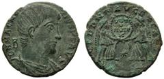 Magnentius (350-353) Nummus,Rome, AD 351-352, AE, (g 4,30, mm 20, h 6). Bust r., Rv. Victories holding wreath. RIC VIII, 216. Good very fine.