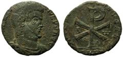 Magnentius (350-353) Nummus,Trier, AD 353, AE, (g 4,95, mm 23, h 6). Draped bust r., Rv. Chi-Rho. RIC 323. Good very fine.