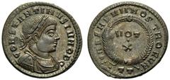 Constantine II, as Caesar (317-337), Nummus,Ticinum, 3rd officina, c. AD 317-320, AE, (g 2,43, mm 18, h 6). CONSTANTINVS IV (sic!) NOB C, laureate, draped and cuirassed bust r., Rv. CAESARVM NOSTRORVM