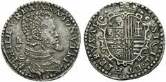 Napoli, Filippo II (1554-1598), Mezzo Ducato, c. 1554-1598; AR (g 14,63; mm 34; h 3); PHILIP REX ARAGON VTRIV,, bust of king r.; at l. IBR/VP, Rv. SICIL ET HIERVSΛL, oval coat. P/R 15a; MIR 171/1.Old