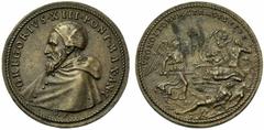 Gregorio XIII. Sommo Pontefice (1572-1585). Ugo Boncompagni di Bologna. La strage degli Ugonotti.; ; Medaglia coniata, 1572, opus: Gianfederico Bonzagni. AE (g 13,8; mm 30,9). GREGORIVS XIII PONT MAX
