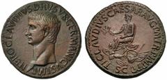 Drusus Maior (Claudius, 41-54), Sestertius, Rome, AD 50-54, AE (g 27,94 mm 35 h 5), NERO CLAVDIVS DRVSVS GERMANICVS IMP, bare head l., Rv. TI CLAVDIVS CAESAR AVG P M TR P IMP P P, Claudius togate, sea