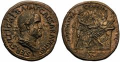 Galba (68-69), Sestertius, Rome, December AD 68, AE (g 24,09 mm 35 h 6), SER SVLPI GALBA IMP CAESAR AVG TR P, laureate and draped bust r., Rv. HISPANIA - CLVNIA - SVL, Galba, in military dress, seated