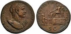 Trajan (98-117), Sestertius, Rome, AD 114-117; AE (g 24,76; mm 34; h 6); [IMP CAES NER TR]AIANO OPTIMO AVG GER DAC PARTHICO P M TR P COS VI P P, laureate bust r., wearing aegis, Rv. REX PARTHIS - DATV