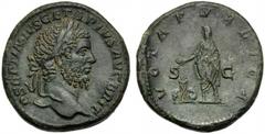 Geta (209-212), Sestertius, Rome, AD 210-212, AE (g 24,40 mm 30 h 12), P SEPTIMIVS GETA PIVS AVG BRIT, laureate head r., Rv. VOTA PVBLICA, Geta, veiled, standing l., sacrificing out of patera over tri