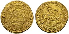 Stato Pontificio, Alessandro VI (1492-1503), Doppio Fiorino da camera, 1492-1503, AV (g 6,69 mm 24 h 9), ALEXANDER VI PONT MAX, coat surmounted by thiara and keys decussed, Rv. SANCTVS PETRVSALMA ROMA