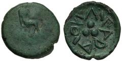 Islands of Sicily, Tetras, Lipara, c. 412-408 BC AE (g 1,87 mm 14 h 6) Hephaistos seated r., holding kantharos and hammer dotted border, Rv. ΛIΠAPAION, three pellets. CNS I, n. 21 SNG Copenhagen 1090 