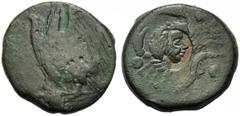 Sicily, Tetras, Akragas, c. 420-406 BC; AE (g 9,13; mm 22; h -); Blank, with undertype, Rv. Countermark with head of Herakles r. CNS I, n. 107.Very fine.