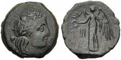 Sicily, The Mamertinoi, Tetras, c. 200-35 BC; AE (g 8,90; mm 21; h 12); Laureate head of Apollo r., Rv. MAMERTIN?N, Nike standing l., holding wreath; at l., III. CNS I, n. 46.Very fine.