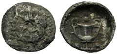 Sicily, Trionkion or Tetras, Naxos, c. 430 BC, Ag (g 0,16 mm 7 h 3), Head of river god Assinos (?) r., wearing laurel wreath, Rv. Kantharos around, three pellets. Cahn - Campana 31 HGC 982.Extremely 