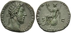 Commodo (177-192), Sestercio, Roma, 184-185 d.C. Ae 15,83 g M COMMODVS ANT - ON AVG PIVS BRIT, laureate head r., Rv. P M TR P X - IMP VII COS IIII P P, Italia towered seated on globe l., holding scept