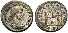 Probo (276-282), Aureliano, Pannonia. Bi 4,98 g IMP C MAR AVR PROBVS AVG, radiate bust right in rev. CLEMENTIA TEMP, Probus and Jupiter, B in field, XXI in exergue.Extremely fine.Aurelian refermed 