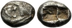 Kings of Lydia, temp. Alyattes - Kroisos, Sixth of siglos, Sardes, c. 560-546 BC; AR (g 1,71; mm 10; h -); Confronted foreparts of lion and bull, Rv. Double incuse square punch. SNG Kayahn 1019.Very 