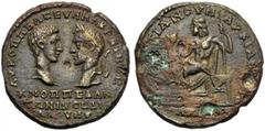 Macrinus and Diadumenian (217-218), Bronze, Moesia Inferior: Marcianopolis, AD 217-218; AE (g 11,62; mm 27; h 6); AY K O??E? CEVH MAKPEINOC, confronted busts of Macrinus and Diadumenian; below, K M O?