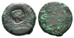 Sicily, Akragas, c. 420-406 BC. Æ Tetras (22mm, 9.43g). [Eagle tearing at hare]; c/m: head of Herakles r. R/ [Crab]. For undertype: cf. CNS I, 207; HGC 2, 131-8. Coin poor, c/m near VF