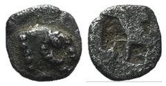 Greek world and ancient Near East Troas, Kebren, c. 5th century BC. AR Tetartemorion (7mm, 0.33g). Ram's head r. R/ Quadripartite incuse square. SNG Copenhagen 256; Klein -; SNG von Aulock -. VF