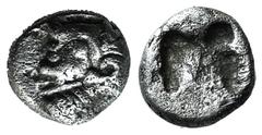 Greek world and ancient Near East Ionia, Kolophon, late 6th century BC. AR Tetartemorion (4mm, 0.16g). Archaic head of Apollo l. R/ Incuse square punch. SNG Kayhan 343; SNG von Aulock 1810. Good VF