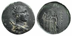 Greek world and ancient Near East Lydia, Sardis, c. 1st century BC. Æ (23mm, 7.54g, 12h). Polemaios Keraseis, magistrate. Bust of Artemis r. R/ Athena standing l., holding Nike and spear. SNG Copenhag