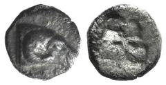 Greek world and ancient Near East Troas, Kebren, 5th century BC. AR Hemiobol (6mm, 0.37g). Ram's head r. R/ Quadripartite incuse square. Cf. SNG Copenhagen 256 (Tetartemorion). VF