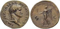 The Roman Empire Galba (68-69), Sestertius, Rome, end of September or early October AD 68; AE (g 24,57; mm 36; h 6); IMP SER GALBA CAES AVG TR P, laureate and draped bust r., Rv. Victory alighting l.,