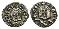 Byzantine Basil I and Constantine (867-886). Debased AV Semissis (12mm, 1.06g, 6h). Syracuse, 868-879. Crowned facing bust of Basil, wearing loros, holding globus cruciger. R/ Crowned facing bust of C