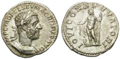 The Roman Empire Macrinus (217-218), Denarius, Rome, ca. AD 217-218; AR (g 3,23; mm 19; h 6); IMP C M OPEL SEV MACRINVS AVG, laureate and cuirassed bust r., Rv. IOVI CONSERVATORI, Jupiter standing l.,