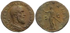 Roman Imperial Pupienus (AD 238). Æ Sestertius (31mm, 15.66g, 12h). Rome. Laureate, draped and cuirassed bust r. R/ Pupienus standing l., holding branch and parazonium. RIC IV 15. Brown patina, bold p