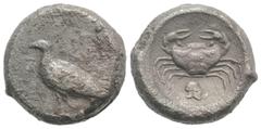 Greek Sicily, Akragas, c. 495-480/78 BC. AR Didrachm (18mm, 8.55g, 12h). Sea eagle standing l. R/ Crab; below, helmet r.; all within shallow incuse circle. Cf. Westermark, Coinage, Group III, 224 (O78