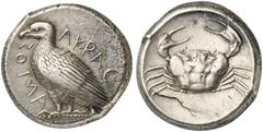 Greek world and ancient Near East Sicily, Akragas, Tetradrachm, ca. 470-450 BC AR (g 17,48; mm 24; h 9) AKRAC - ANTOΣ, eagle standing l., Rv. crab within incuse circle. Westermark, Coinage, Period II,