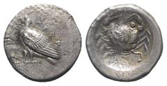 Greek Sicily, Akragas, c. 495-480/78 BC. AR Didrachm (18.5mm, 7.52g, 6h). Sea eagle standing l. R/ Crab within shallow incuse circle. Westermark, Coinage, Group III; HGC 2, 94. Good Fine / near VF