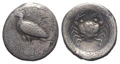 Greek Sicily, Akragas, c. 495-480/78 BC. AR Didrachm (20mm, 8.32g, 6h). Sea eagle standing l. R/ Crab within shallow incuse circle. Westermark, Coinage, Group III; HGC 2, 94. Good Fine / near VF