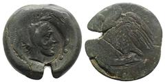 Greek Sicily, Akragas, c. 415-406 BC. Æ Hemilitron (27mm, 16.85g). [Eagle standing l. on fish] / [Crab; six pellets around]; c/m: head of Herakles r., wearing lion skin, within incuse circle. CNS I, 9
