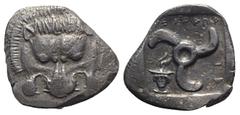 Greek Dynasts of Lycia, Mithrapata (c. 390-370 BC). AR Stater (23mm, 9.59g, 12h). Facing lion scalp. R/ Triskeles; to l., head of Hermes facing slightly l., wearing petasos and drapery at neck, with k