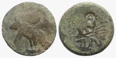 Greek Sicily, Akragas, c. 425/0-410/06 BC. Æ Hemilitron (28mm, 14.45g). [Eagle standing r. on fish or hare] / [Crab; six pellets around]; 2 c/ms: T(?) and anchor(?). CNS I, -. Coin Fair, c/ms Good Fin