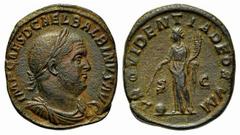Roman Imperial Balbinus (AD 238), Sestertius, Rome. AE (g 20,77; mm 27; h 12). IMP CAES D CAEL BALBINVS AVG, Laureate, draped and cuirassed bust r.; Rv. PROVIDENTIA DEORVM, Providentia standing l., ho