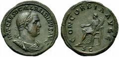 The Roman Empire Balbinus (238), Sestertius, Rome, April - June AD 238; AE (g 20,72; mm 31; h 12); IMP CAES D CAEL BALBINVS AVG, laureate, draped and cuirassed bust r., Rv. CONCORDIA AVGG, Concordia s