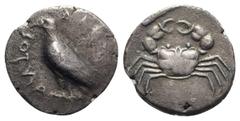 Greek Sicily, Akragas, c. 510-500 BC. AR Didrachm (23mm, 8.31g, 6h). Sea eagle standing l. R/ Crab. Westermark, Coinage, Group I, 9-10; HGC 2, 87. Toned, porosity, VF
