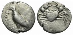 Greek Sicily, Akragas, c. 510-500 BC. AR Didrachm (23mm, 8.74g, 11h). Sea eagle standing l. R/ Crab. Westermark, Coinage, Group I, 9-10; HGC 2, 87. Near VF