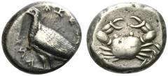 Greek Sicily, Akragas, c. 495-480/78 BC. AR Didrachm (16.5mm, 8.54g, 9h). Eagle standing l. R/ Crab. Cf. Westermark, Coinage, Group I, 28; HGC 2, 90. VF